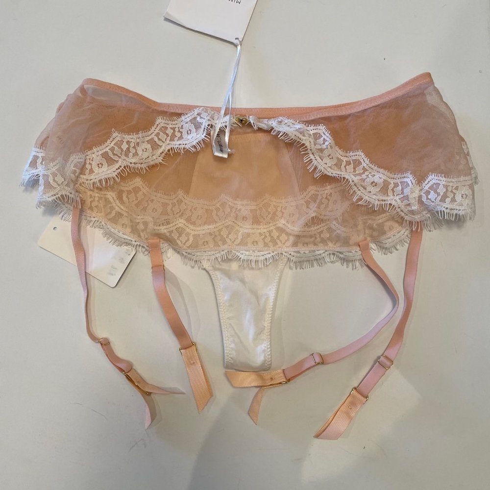 BNWT Mimi Holiday Dream Girl Garter Panties Pink White Medium
